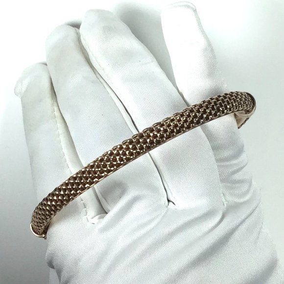 Textured Rose Gold Over Sterling Silver Italian Mesh Bangle Bracelet - Picture 1 of 6